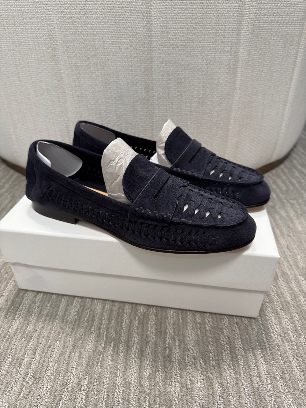 Veronica Beard NIB Penny Woven Suede Loafers Indigo Blue Size 9 - Picture 5 of 12